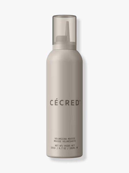 Cécred Volumizing Mousse greige canister of mousse on light gray background